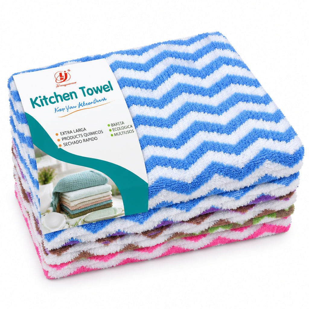 5-Color Chevron Kitchen Towel Pack – Multi-Color Absorbent Cleaning Cloths