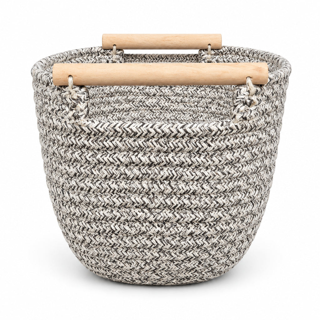 Woven Cotton Rope Storage Basket – Assorted Colors with Wooden Handles