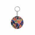 Round Tropical Floral Pocket Mirror Keychain – Compact Portable Makeup Mirror & Handbag Charm