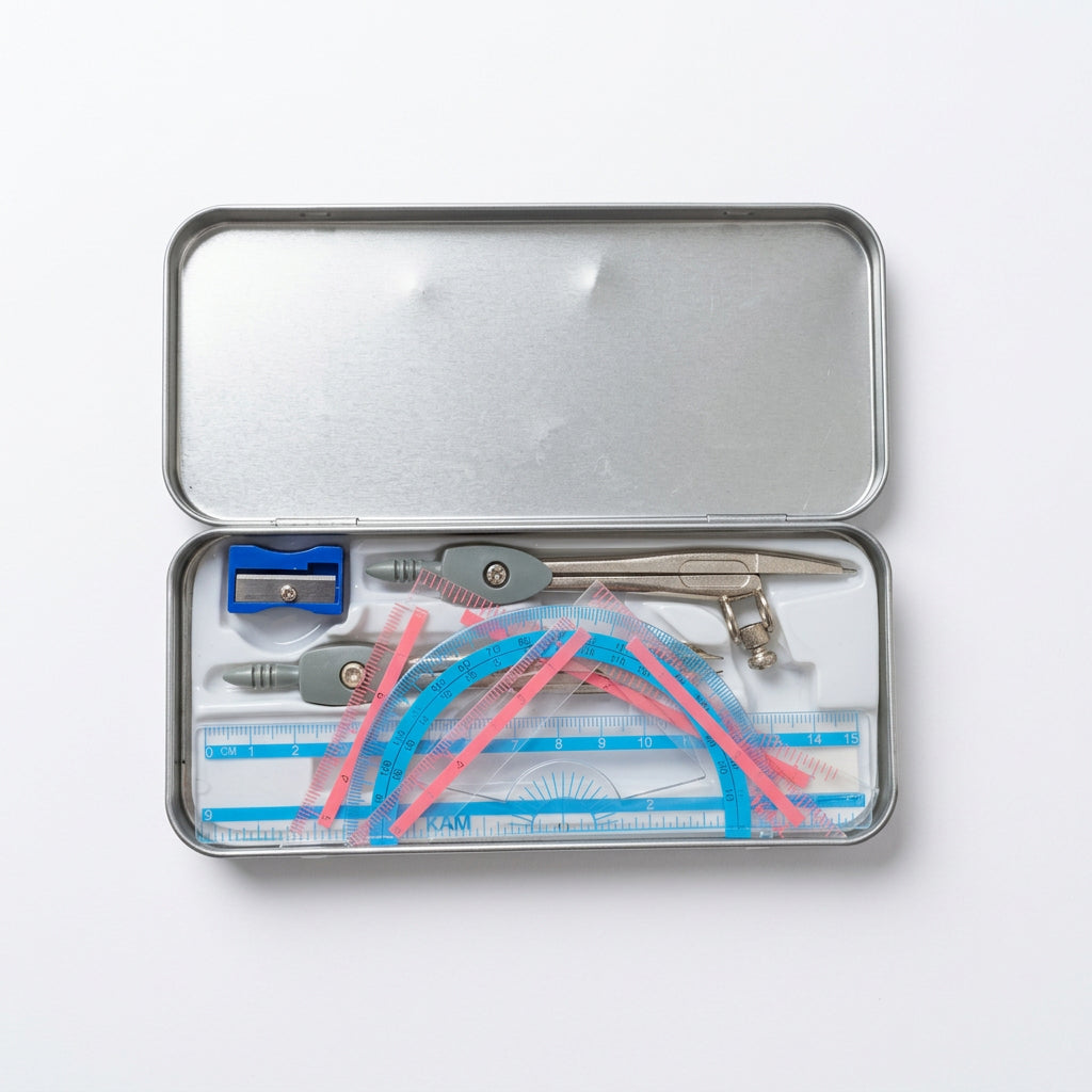 SÜPER MAX 9-Piece Math Geometry Set in Metal Tin Case – Student Drafting Kit