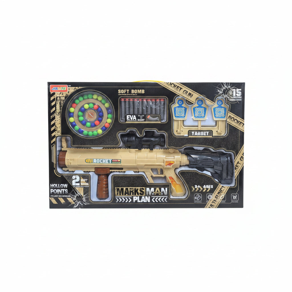 Marksman Plan Multi-Function Rocket Blaster Set. Soft Foam Dart & Ball Gun Toy with Target Stand