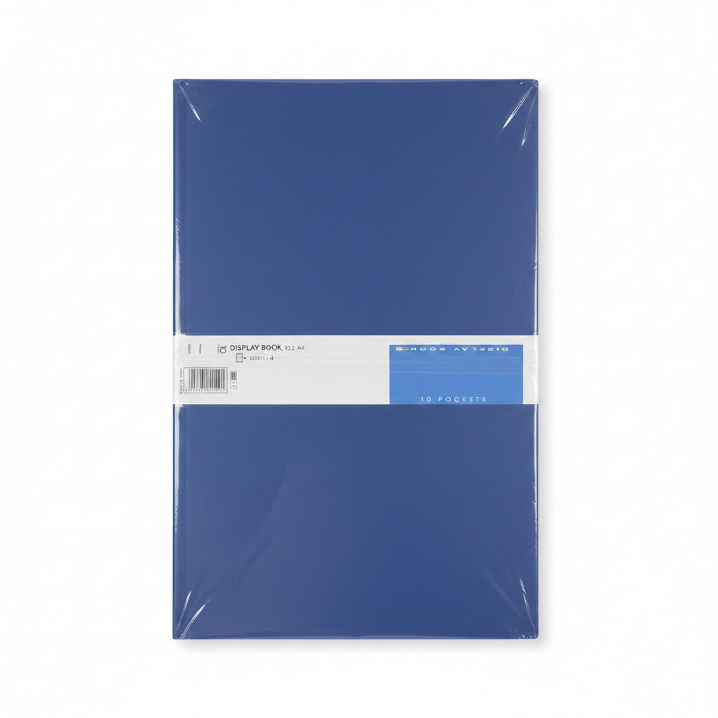 Display Book 10 Pockets Transparent Portfolio Folder - Blue