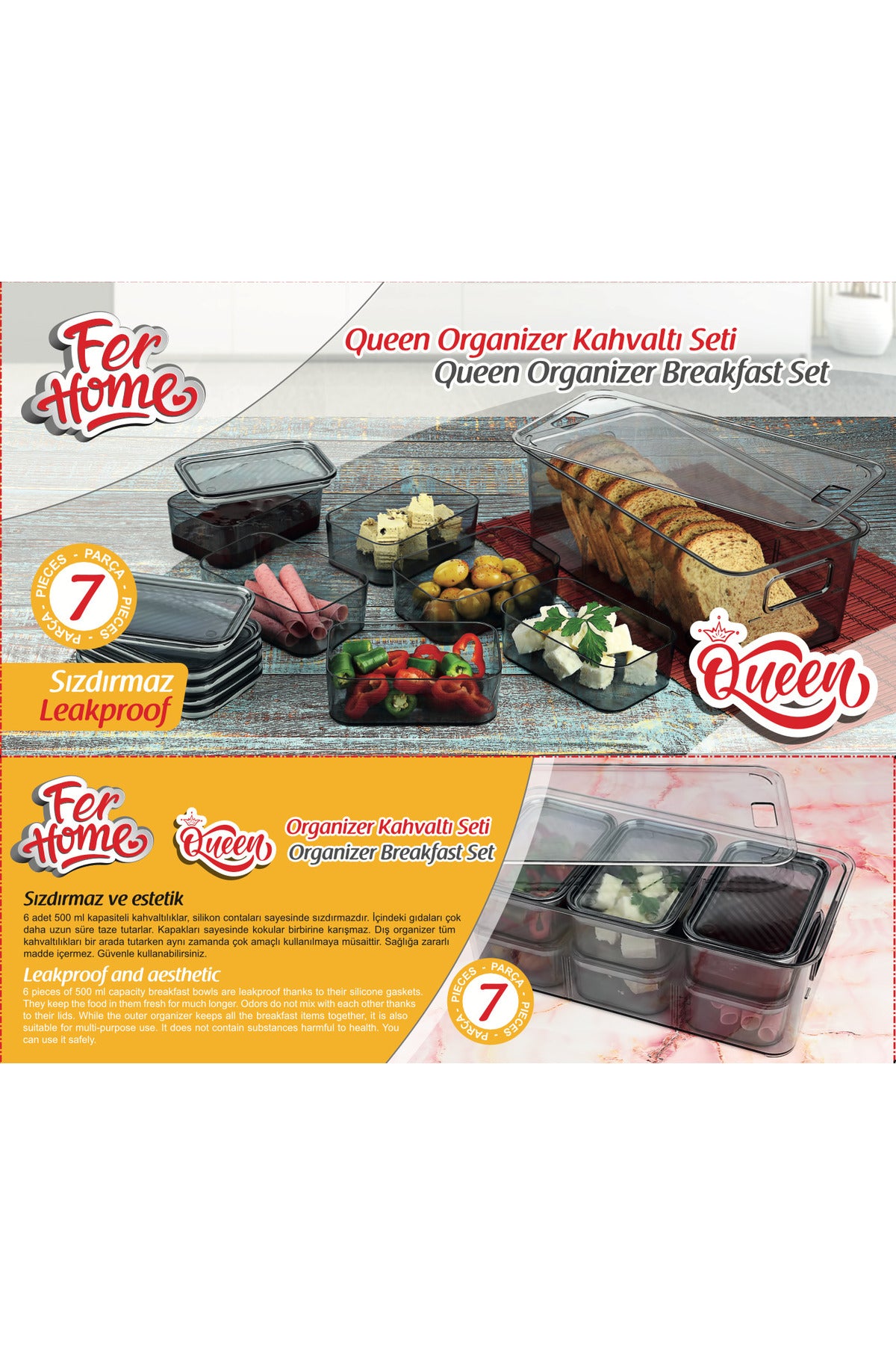 Fer Home Queen 7-Piece Leakproof Breakfast Organizer Set