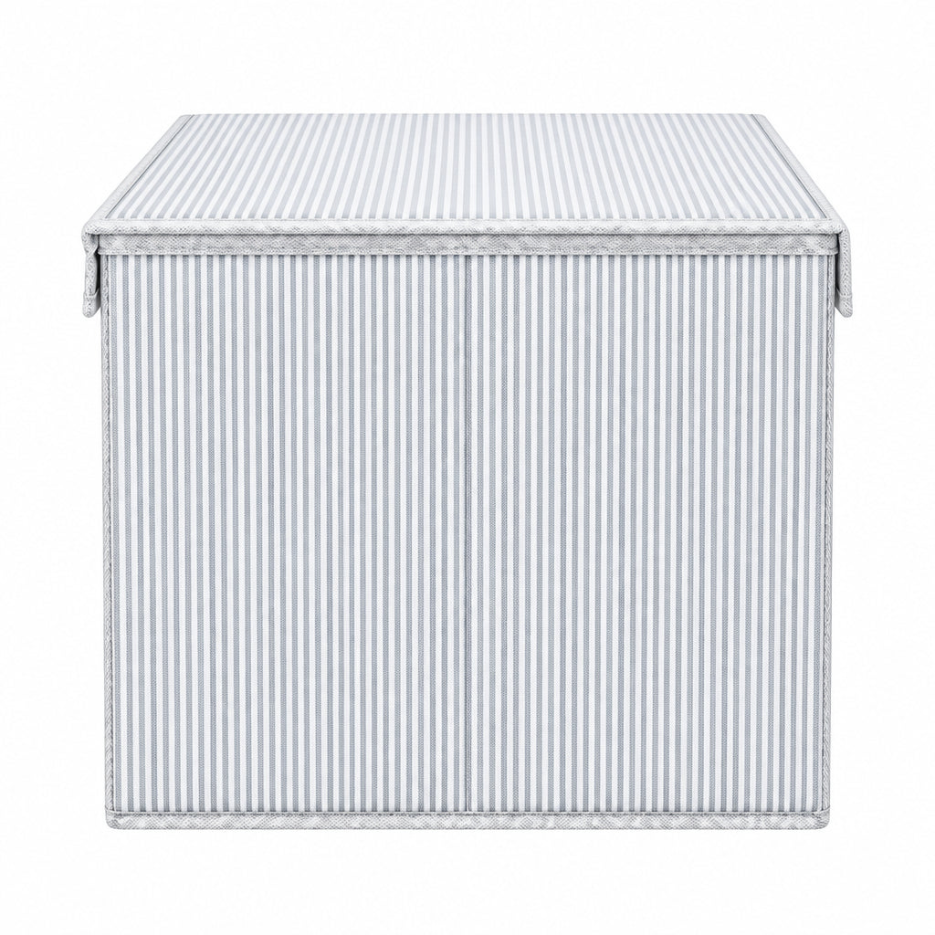 Gray Striped Fabric Storage Box with Lids and Dividers – Foldable Organizer Bin