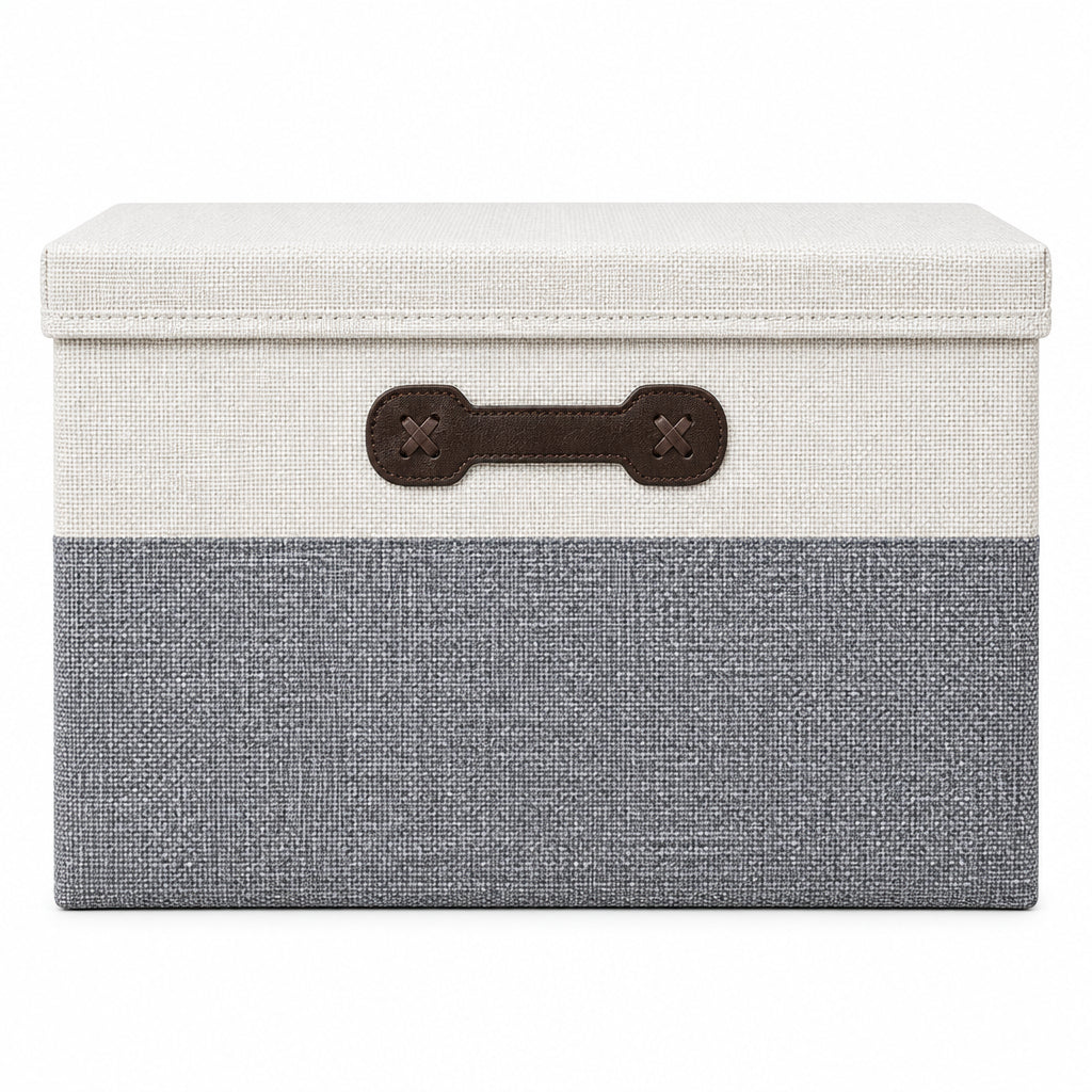 Two-Tone Fabric Storage Box with Lid – 18L Collapsible Organizer Bin