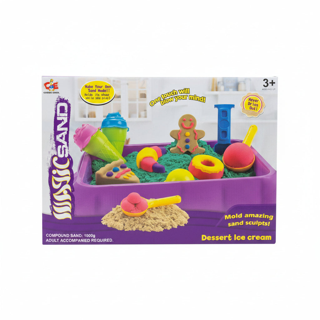 Magic Sand Dessert Ice Cream Set – 1000g Sensory Play Sand Kit with Molds & Tray