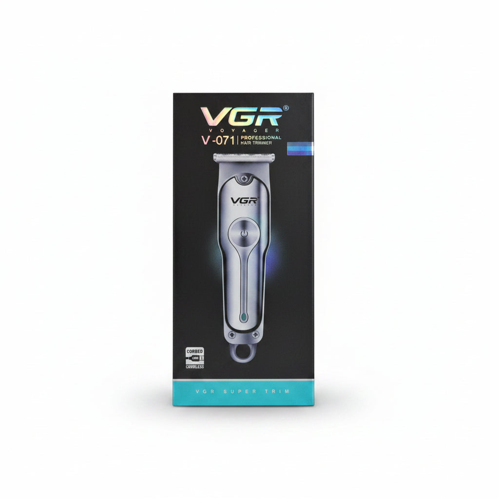 VGR Voyager V-071 Professional Hair Trimmer – Sleek Metallic Cord/Cordless Precision Detail Clipper with T-Blade and Integrated Hanging Loop