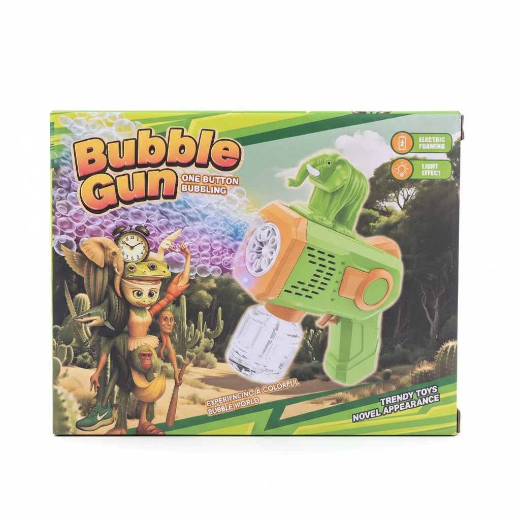 Automatic Elephant Bubble Gun Blaster. Electric Bubble Machine Toy with LED Lights for Kids