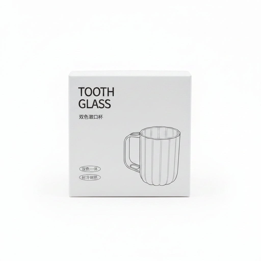 Premium Fluted Tooth Glass - Luxury Dual-Color Bathroom Tumbler Mug with Integrated Geometric Handle, Heat-Resistant Toothbrush Rinsing & Mouthwash Cup