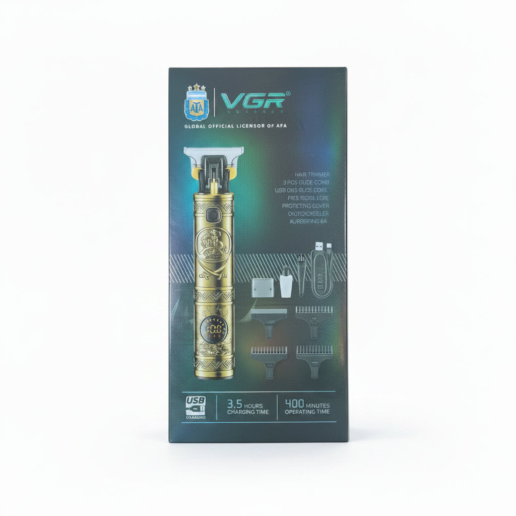 VGR Professional Cordless Hair Trimmer - AFA Official Licensed Edition T-Blade Detailer with LED Display, 400-Min Battery Life & USB Fast Charging