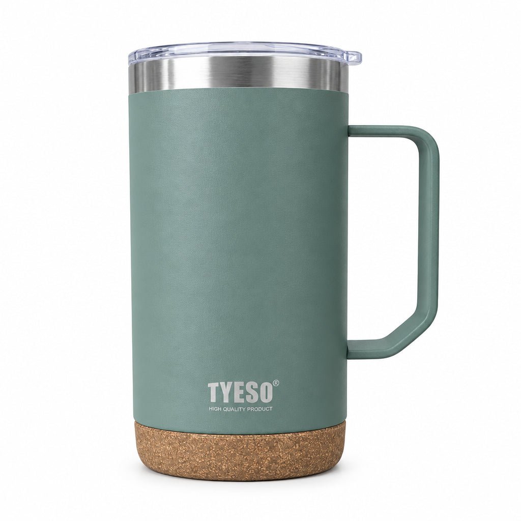TYESO 24oz Vacuum Insulated Coffee Mug with Handle. Double-Wall Stainless Steel Travel Tumbler with Cork Base