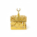 Luxury Islamic Silhouette Gold Metallic Bakhoor Burner - Elegant Mosque & Crescent Moon Incense Holder for Ramadan and Traditional Home Decor