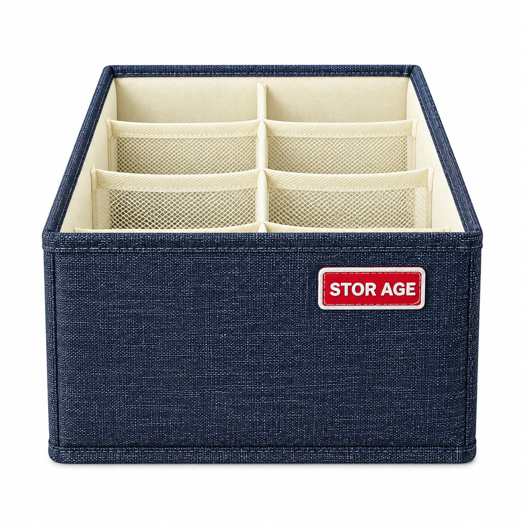 Multi-Compartment Fabric Underwear and Sock Organizer – Dark Gray Drawer Divider Box