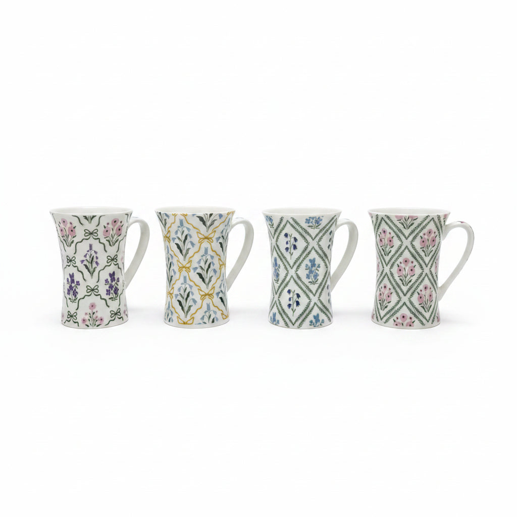 Saida Vintage Cottagecore Floral Ceramic Mug - French Country Style Porcelain Tea & Coffee Cup, Artisan Contoured Botanical Espresso & Latte Mug with Handle