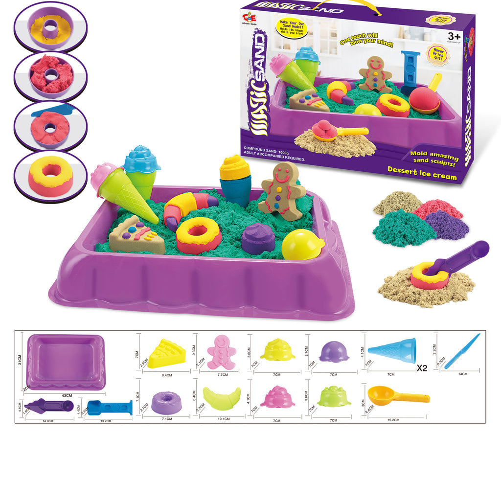 Magic Sand Dessert Ice Cream Set – 1000g Sensory Play Sand Kit with Molds & Tray