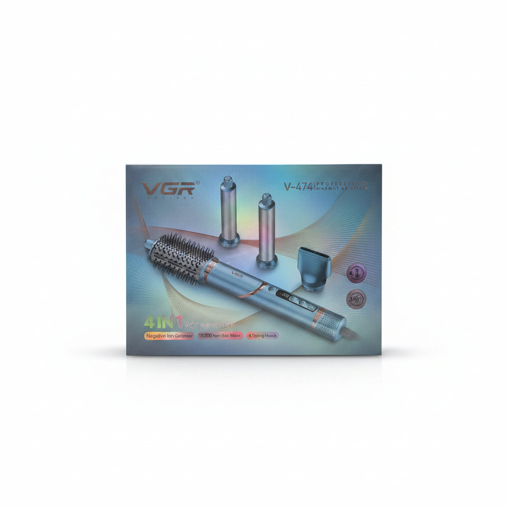 VGR V-474 Professional 4-in-1 Hot Air Styler Set. Negative Ion Hair Dryer, Volumizing Brush, & Auto-Wrap Curler Kit
