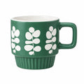 Saida Scandinavian Stackable Botanical Ceramic Mug - Nordic Matte Espresso & Cappuccino Cup, Space-Saving Ribbed Base Single Coffee Mug with Handle tree-lined