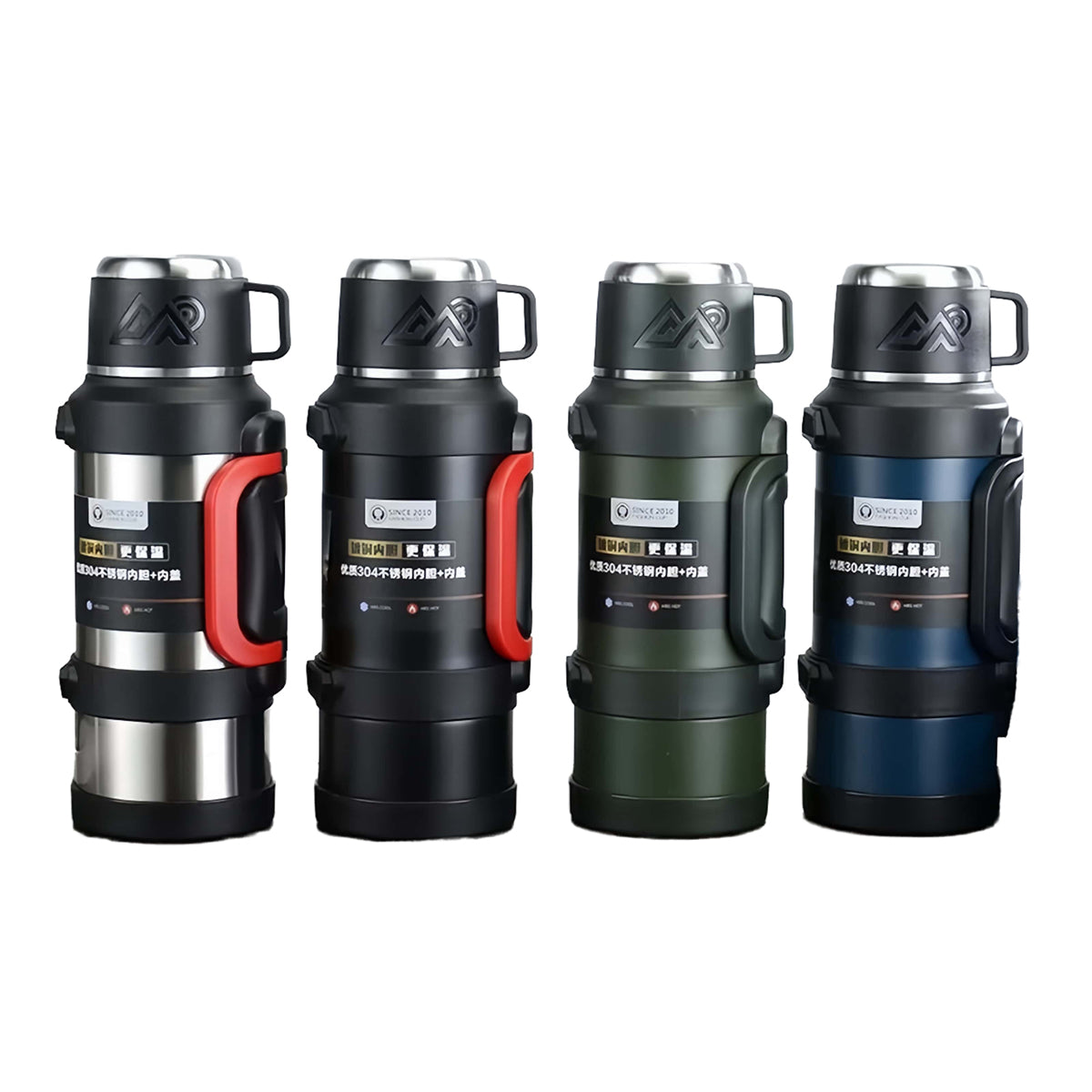 Heavy-Duty Stainless Steel Vacuum Flask – Large 2000ml Thermal Travel Thermos with Double-Wall Insulation, Integrated Carrying Handle, and Dual-Purpose Serving Cup Lid