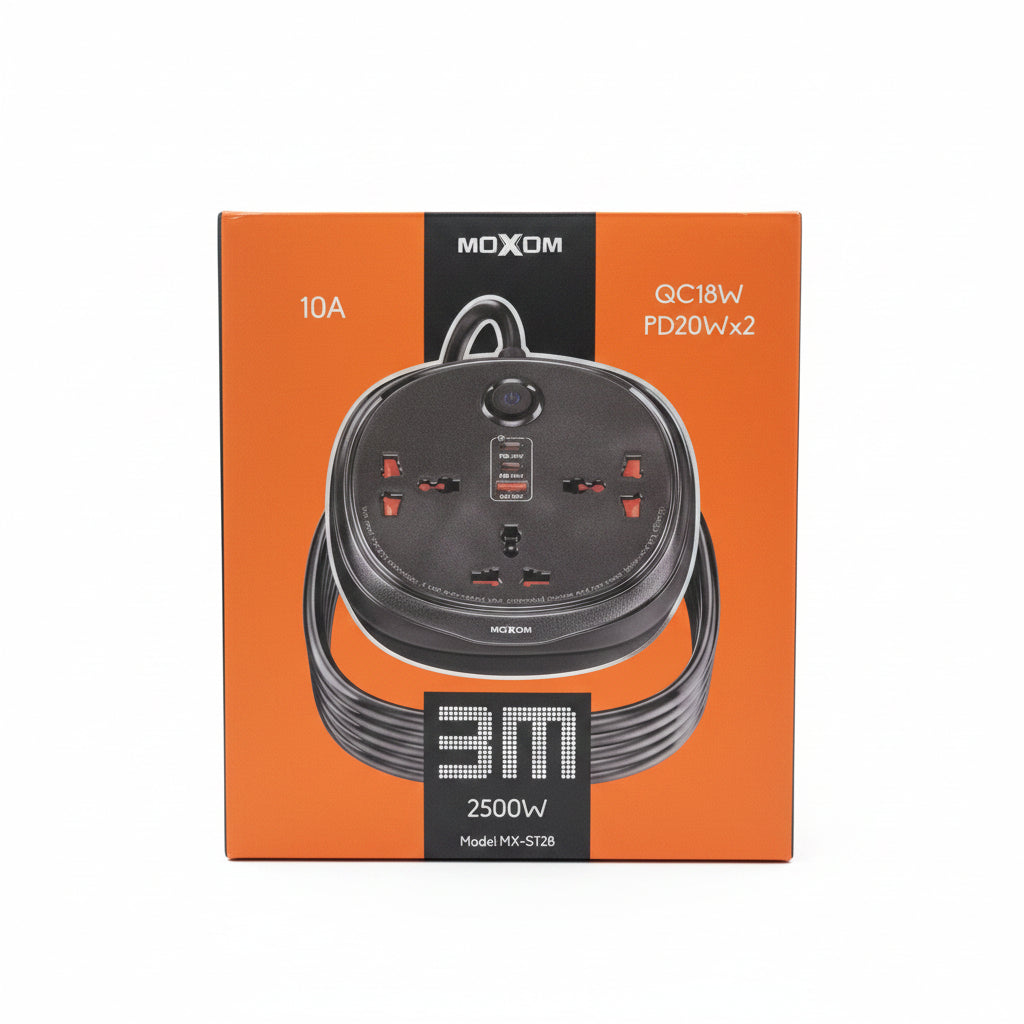 MOXOM 2500W Smart Power Strip with 3M Extension Cord - Heavy Duty AC Outlets & Fast Charging Station with Dual PD 20W USB-C & QC 18W USB-A Ports