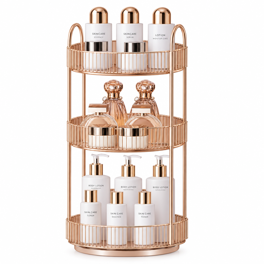 3-Tier Circular Rotation Storage Rack - 360° Lazy Susan Large Capacity Countertop Organizer, Luxury Multi-Layer Bathroom Vanity & Kitchen Spice Carousel Stand