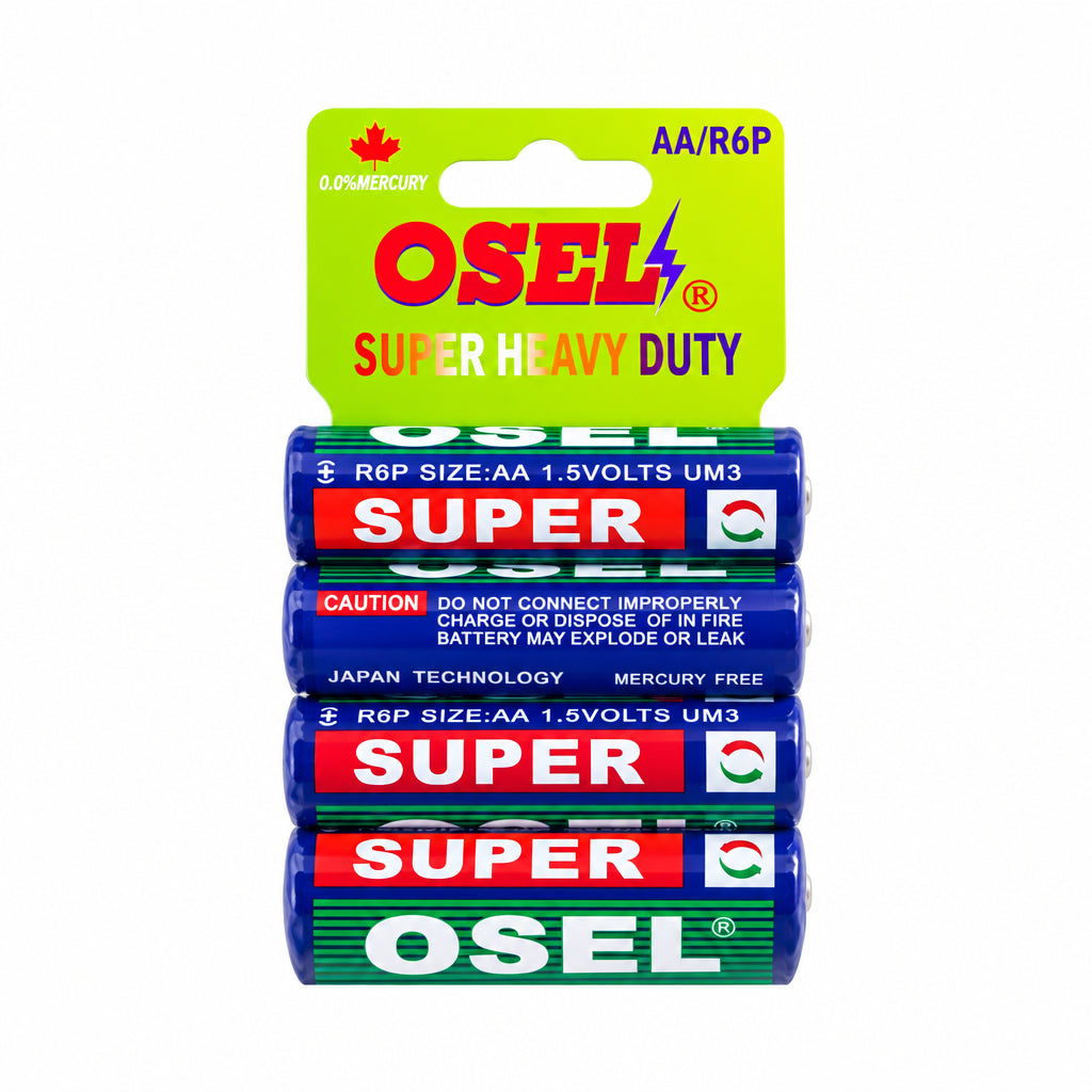 Osel Super Heavy Duty AA 1.5V Batteries – 4-Pack Carbon Zinc Battery Set
