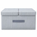 Gray Striped Fabric Storage Box with Lids and Dividers – Foldable Organizer Bin