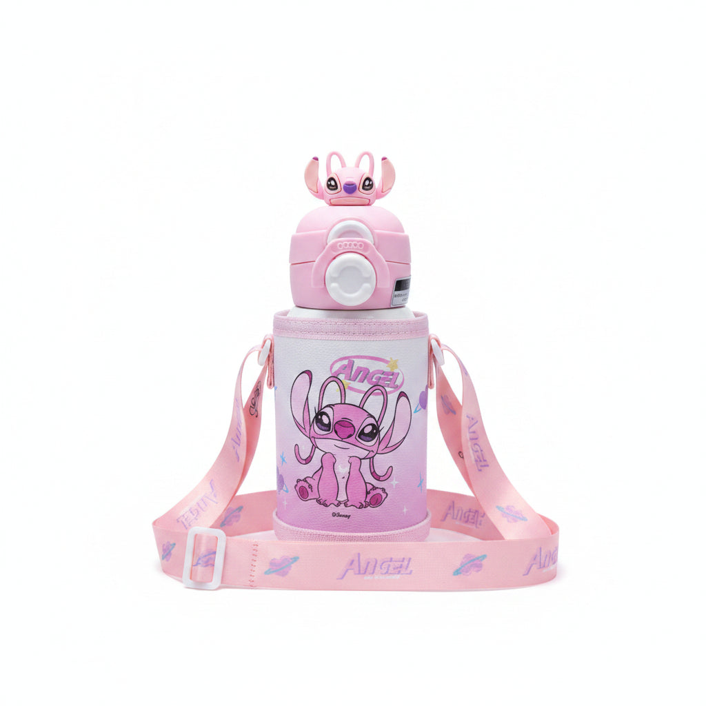 Official Disney Stitch / Angel Character 550ml Water Bottle with Carrying Strap and Coin Purse