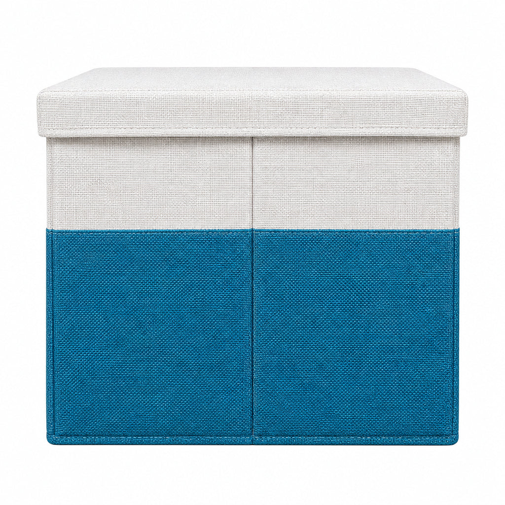 Two-Tone Fabric Storage Box with Lid – 18L Collapsible Organizer Bin
