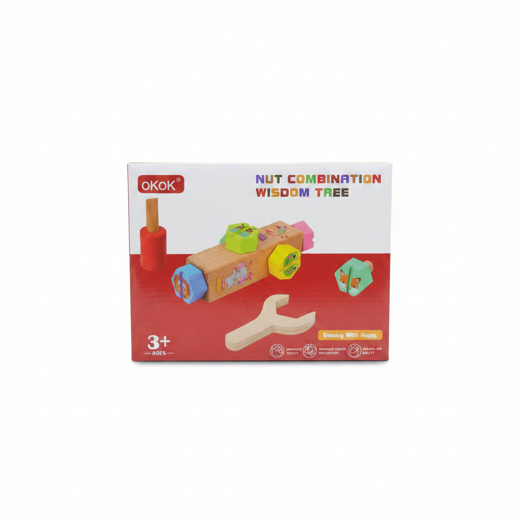OKOK Wooden Nut Combination Wisdom Tree Toy. Montessori Take-Apart Building Set with Tools for Fine Motor Skills & Color Sorting