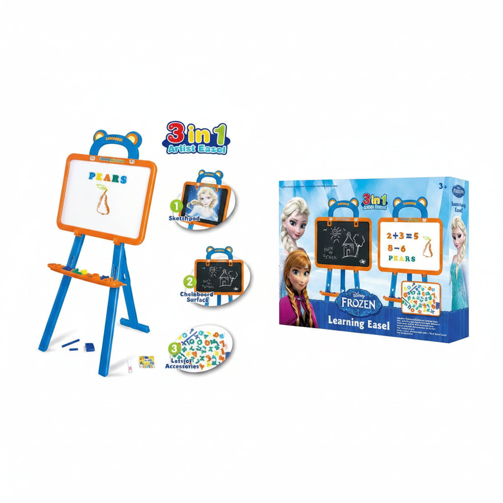 Disney Frozen 3-in-1 Artist Learning Easel. Double-Sided Magnetic Whiteboard & Chalkboard Standing Art Station for Kids