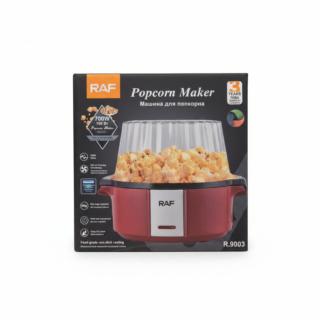 RAF 700W Electric Popcorn Maker – Hot Air Stirring Popcorn Machine with Non-Stick Heating Base, Transparent Serving Bowl Lid, and 60g Capacity, Model R.9003