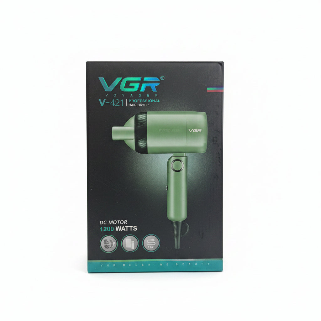 VGR V-421 Professional Compact Hair Dryer - 1200W Powerful DC Motor Blow Dryer with Styling Nozzle for Quick Drying and Travel