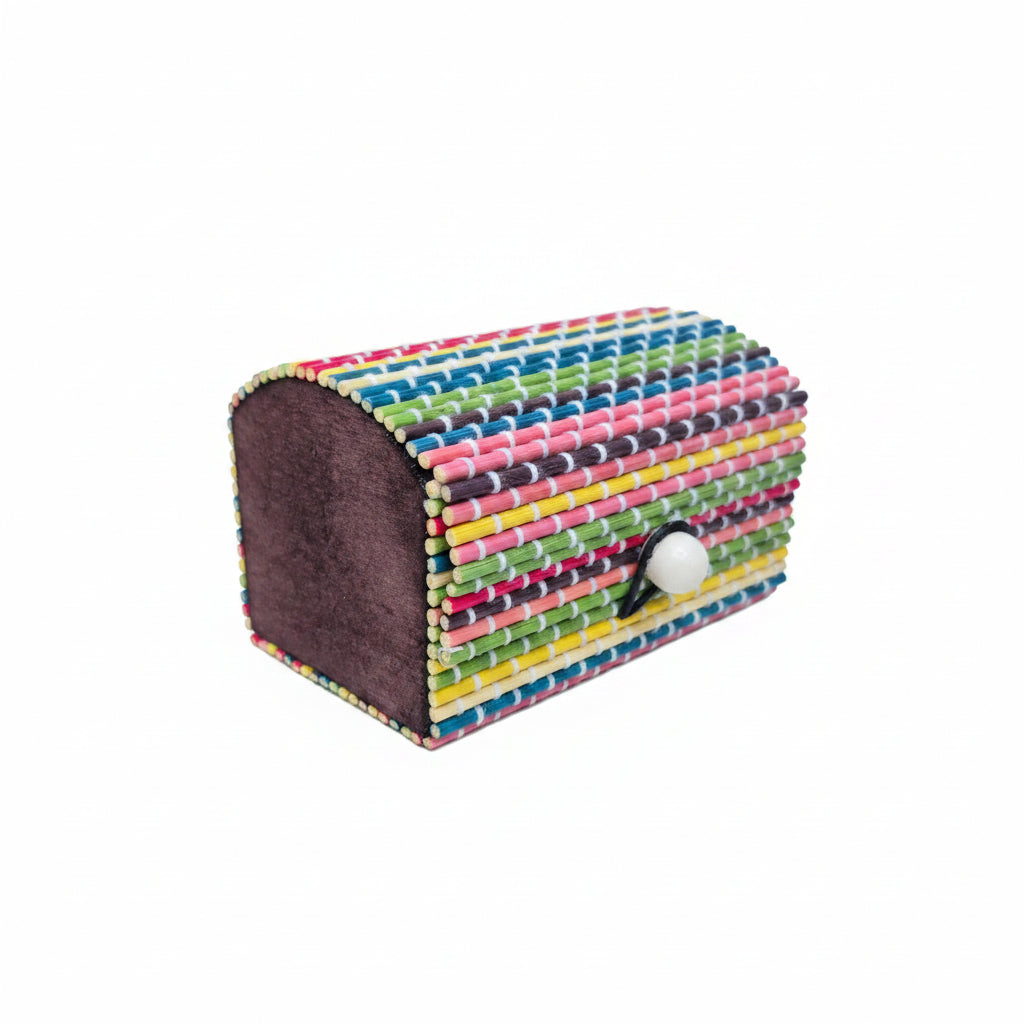 Handmade Woven Bamboo Gift Box – Eco-Friendly Small Jewelry & Keepsake Storage Organizer with Elastic Loop Button Closure