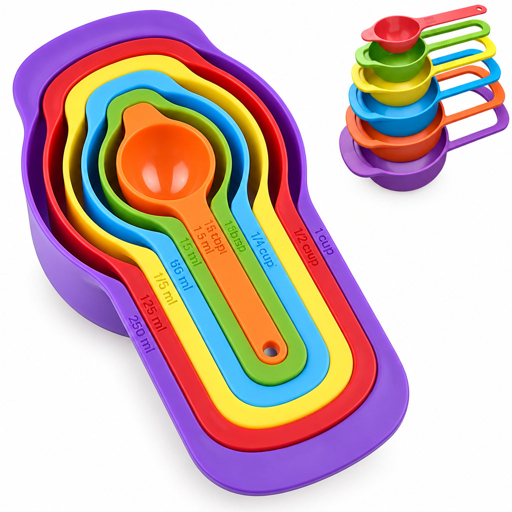 6-Piece Colorful Nesting Measuring Spoon and Cup Set – Kitchen Baking Utensils
