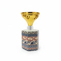 Vintage Ceramic & Gold Metallic Bakhoor Burner - Elegant Middle Eastern Oud Incense Holder with Traditional Pattern Base & Crystal Accent