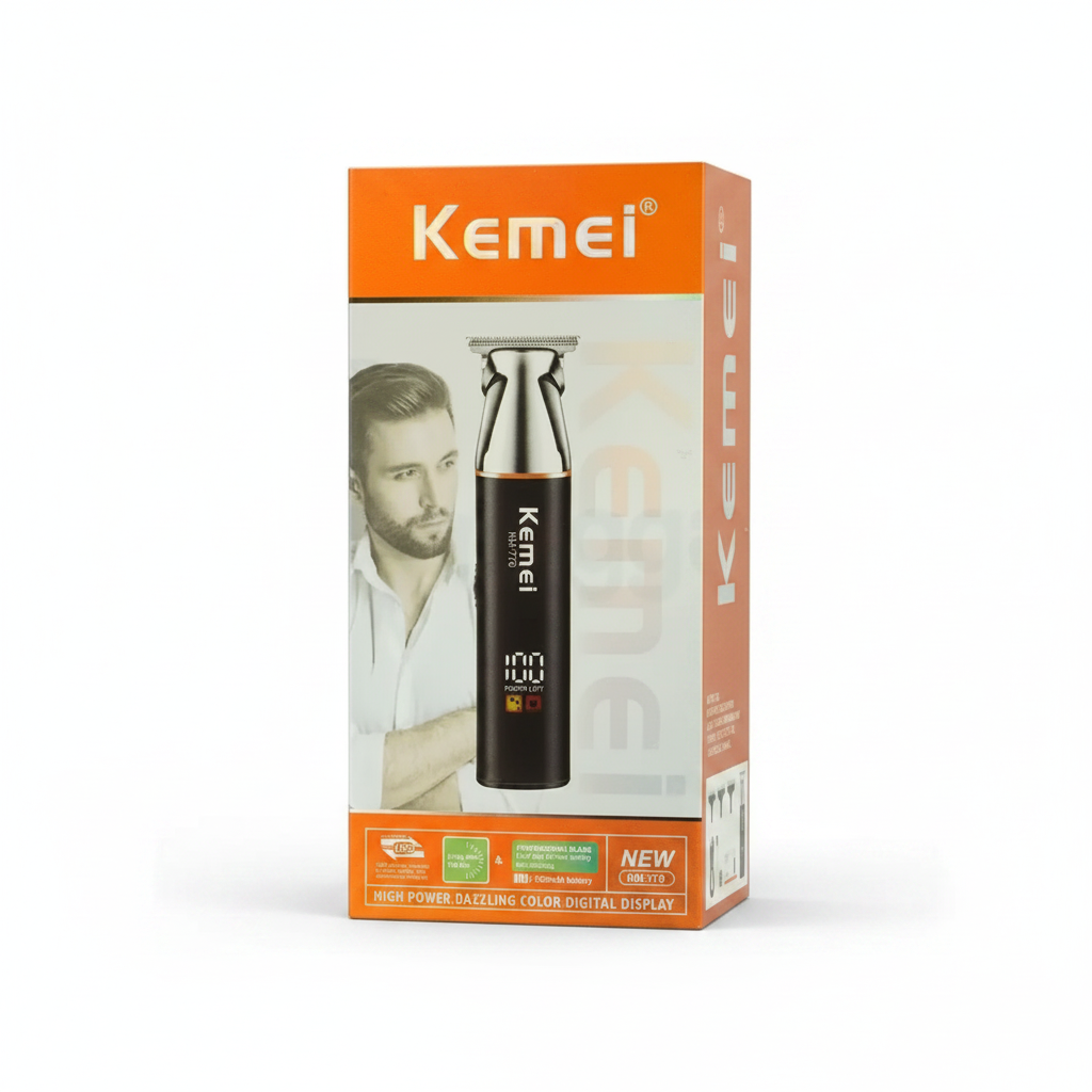 Kemei KM-779 Professional Cordless Hair Trimmer - T-Blade Detailer with LED Digital Display & USB Fast Charging