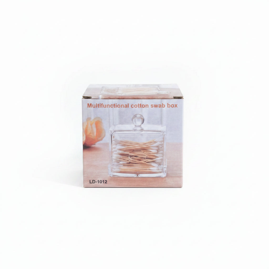 Clear Acrylic Multifunctional Cotton Swab Box – Dustproof Cosmetic Organizer & Vanity Storage Case with Lid