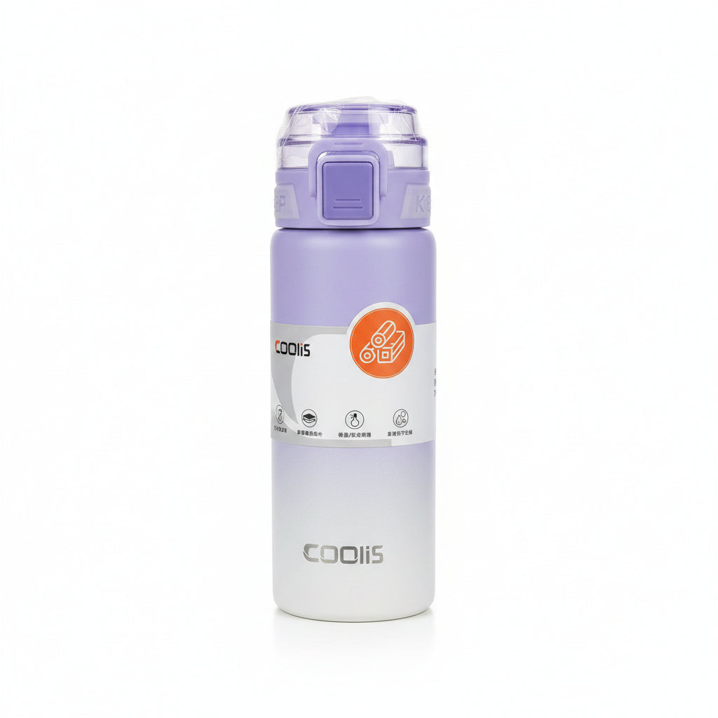 Coolis 500ml Insulated Stainless Stee. Water Bottle | Leak-Proof Sports Travel Flask with Flip-Top Locking Lid & Wrist Strap