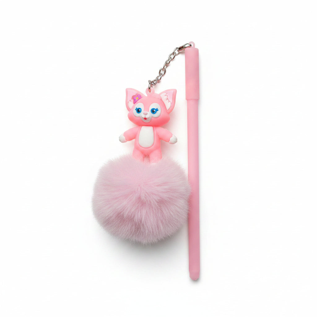 Fluffy Pom-Pom Character Pens – Cute Cartoon & Animal Plush Pendant Ballpoint Pens