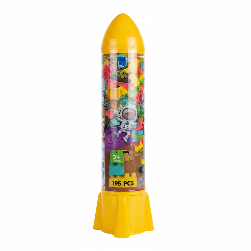 PZL Space Rocket 195-Piece Building Blocks Set - Assembled Educational Bricks Toy, STEM Construction Toy in Rocket Storage Tube for Toddlers & Kids Aged 3+