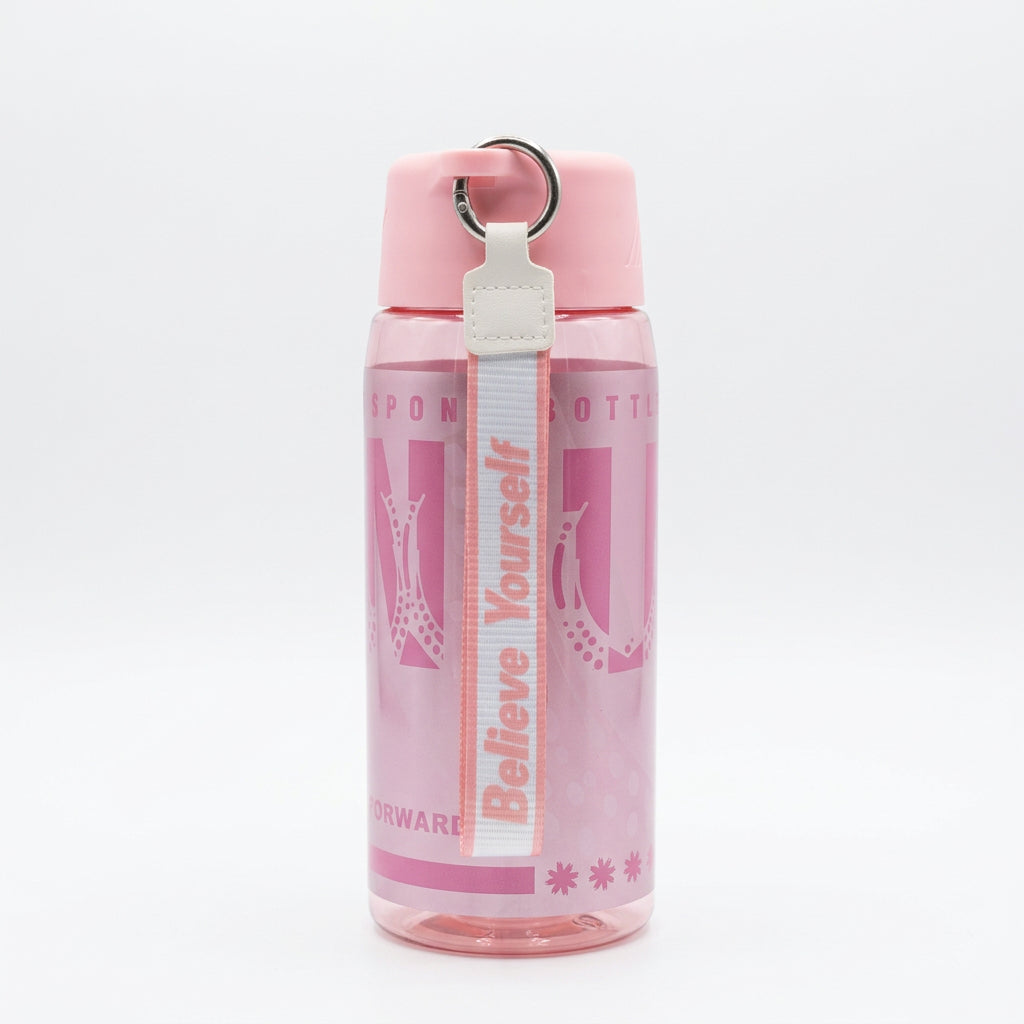 900ml Pink Motivational Water Bottle with Straw & Carrying Strap