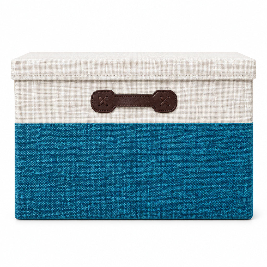 Two-Tone Fabric Storage Box with Lid – 18L Collapsible Organizer Bin