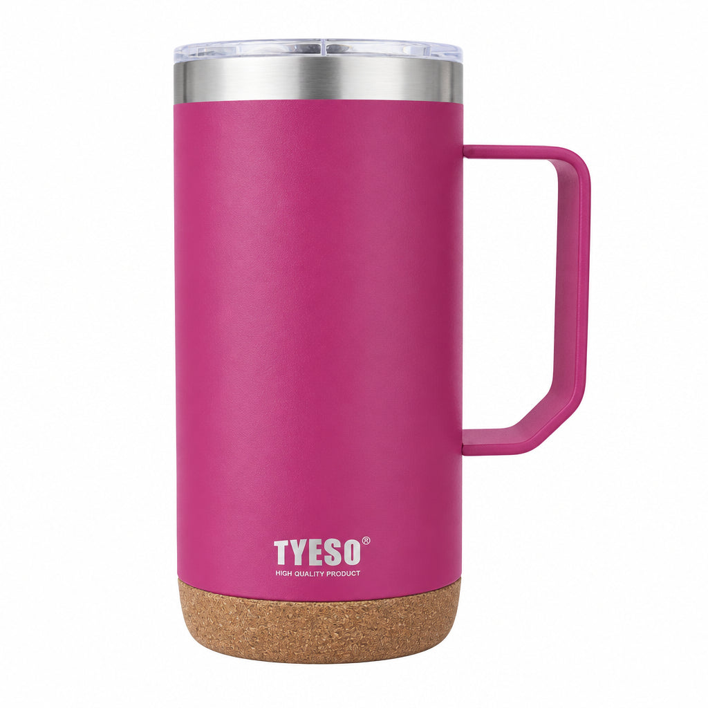 TYESO 24oz Vacuum Insulated Coffee Mug with Handle. Double-Wall Stainless Steel Travel Tumbler with Cork Base