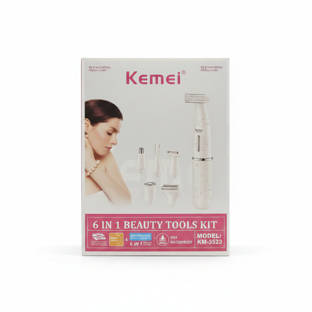 Kemei 6-in-1 Women’s Electric Grooming & Beauty Tools Kit | IPX4 Waterproof Rechargeable Shaver & Trimmer