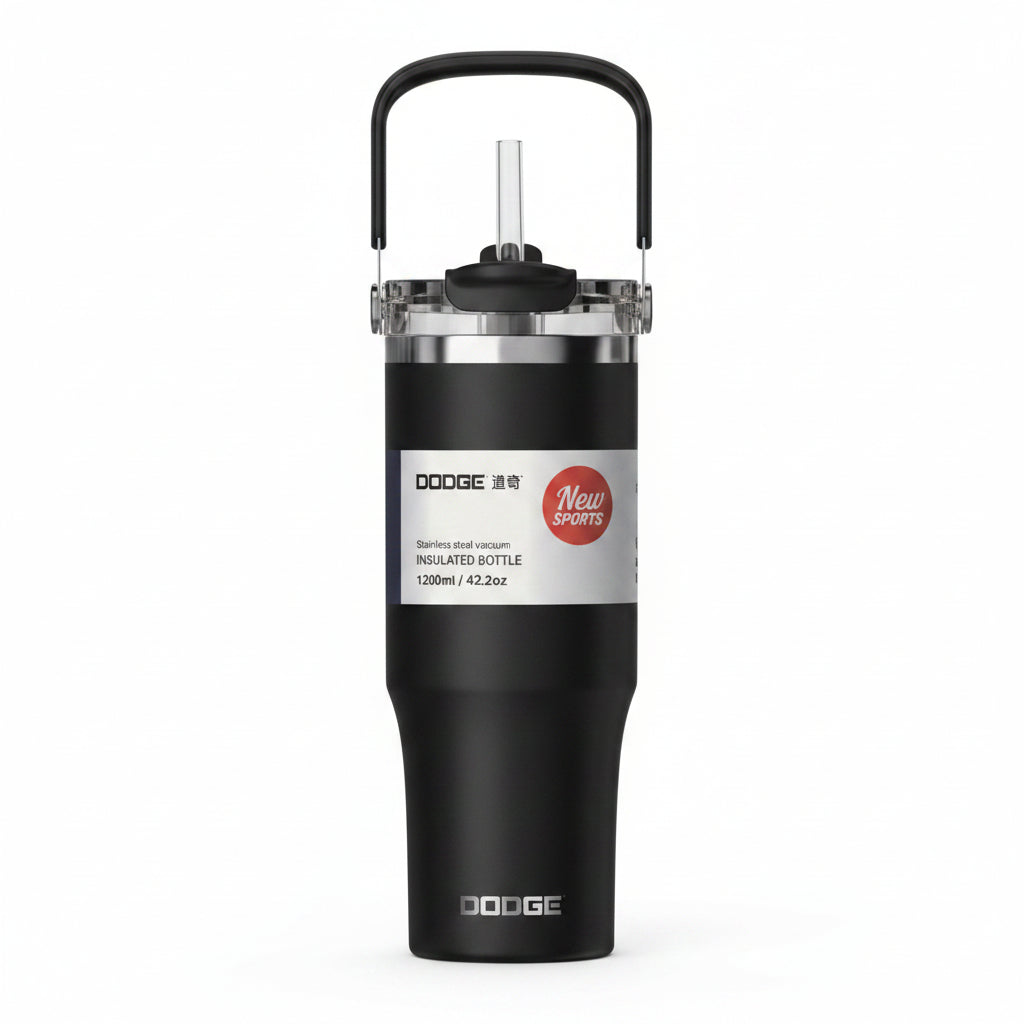 DODGE Premium Stainless Steel Vacuum Insulated Sports Travel Tumbler – Large 1200ml / 42.2oz Thermal Water Bottle with Dual-Function Straw Lid and Heavy-Duty Carrying Handle
