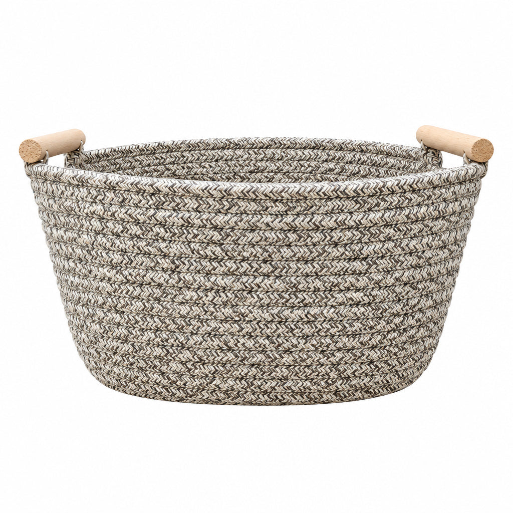 Woven Cotton Rope Storage Basket – Assorted Colors with Wooden Handles