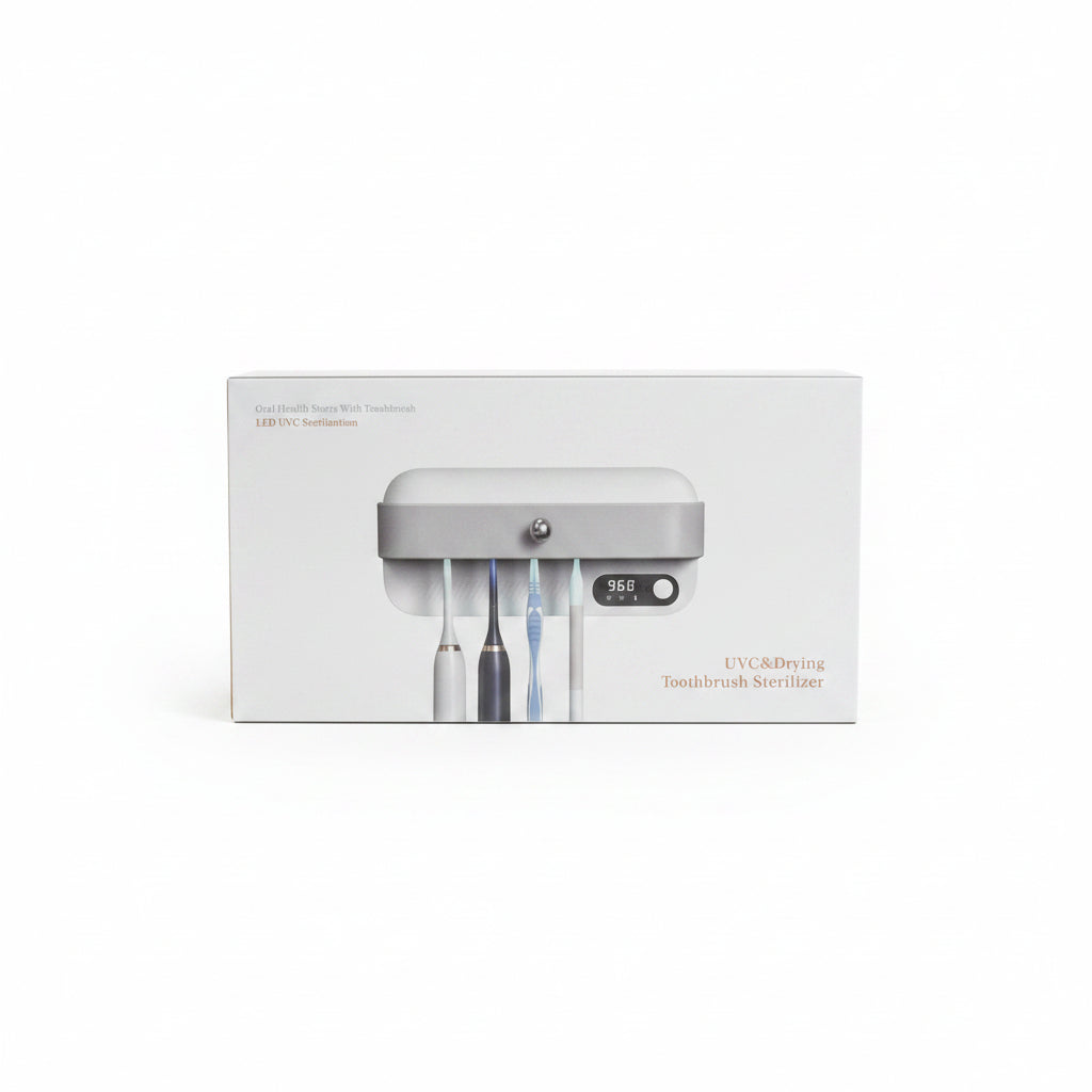 Smart Wall-Mounted Toothbrush Sanitizer Holder – LED UVC Sterilizer and Drying Organizer with Digital Display for Manual and Electric Toothbrushes