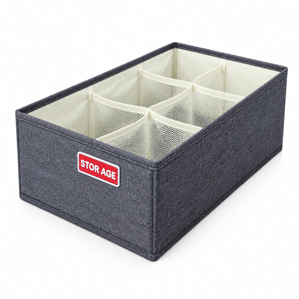 Multi-Compartment Fabric Underwear and Sock Organizer – Dark Gray Drawer Divider Box