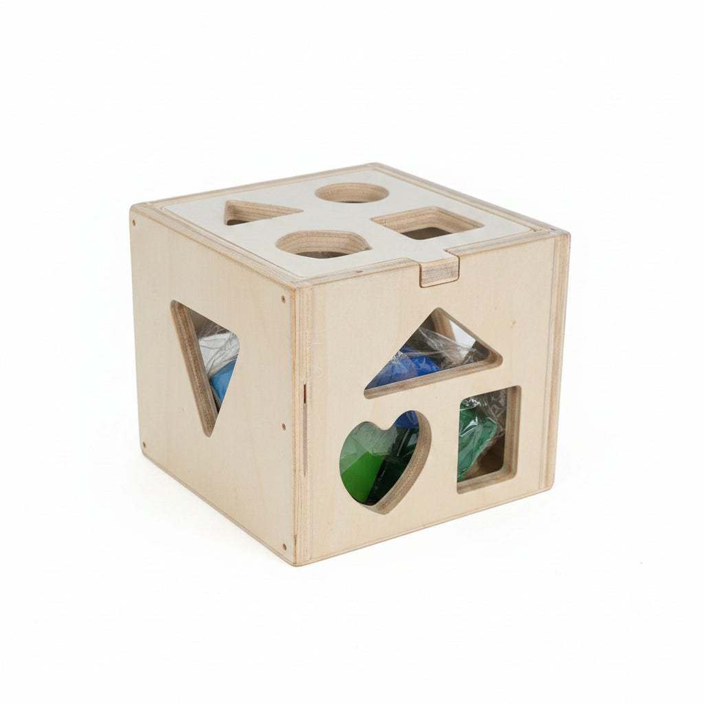 Montessori Educational Wooden Shape Sorter Cube - Colorful Geometric Learning Toy for Toddlers & Preschoolers