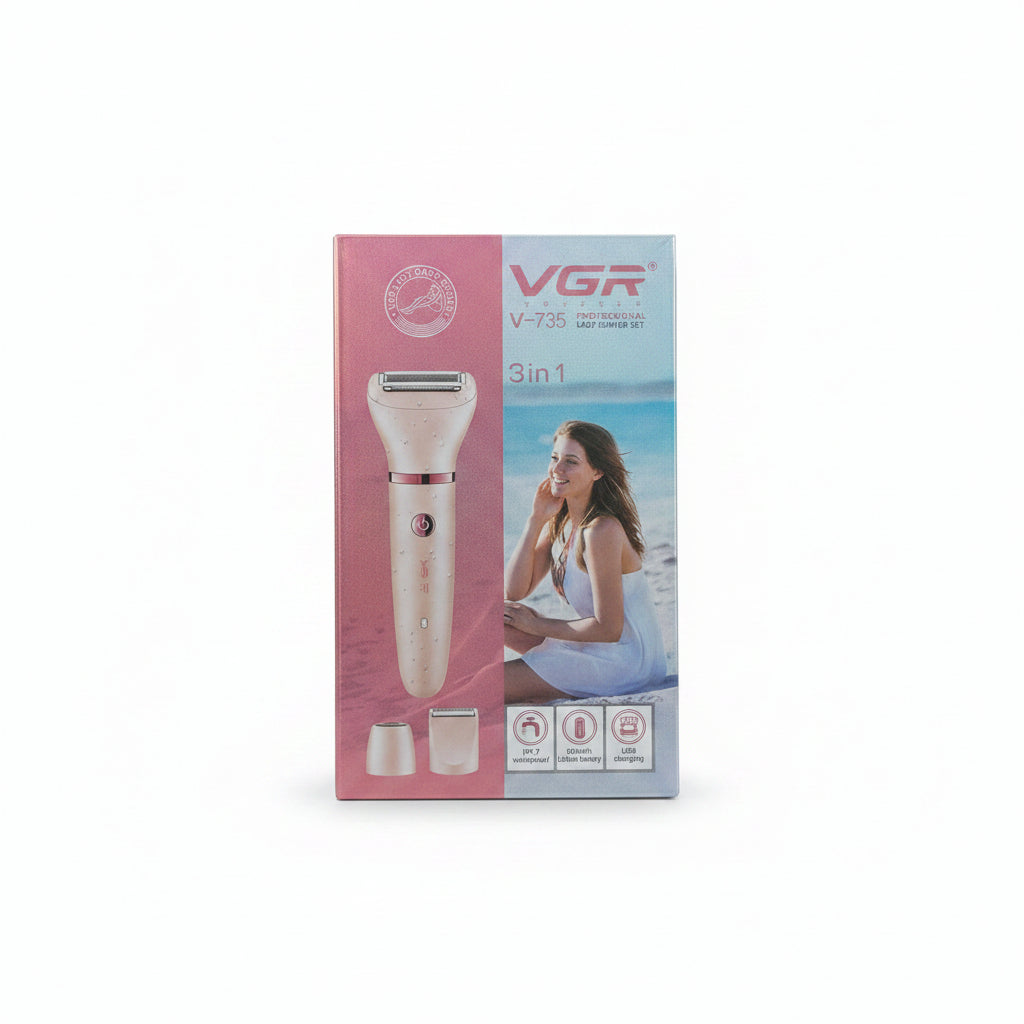 VGR V-735 3-in-1 Professional Lady Trimmer Set - IPX7 Waterproof Electric Shaver and Epilator for Women with Lithium Battery & USB Charging